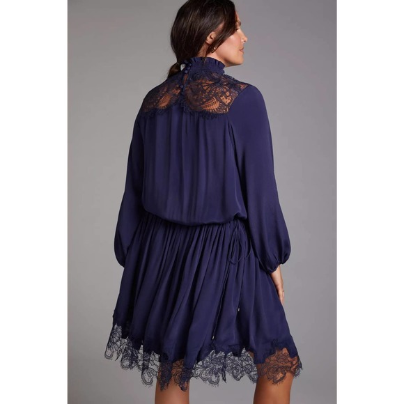 New Anthropologie Magali Pascal Silky Lace Mini Dress $540 SMALL Blue - Picture 6 of 7